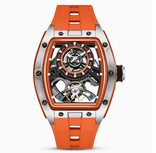Mens Transparent Barrel-Shaped Fully Luminous Waterproof Mechanical Watch