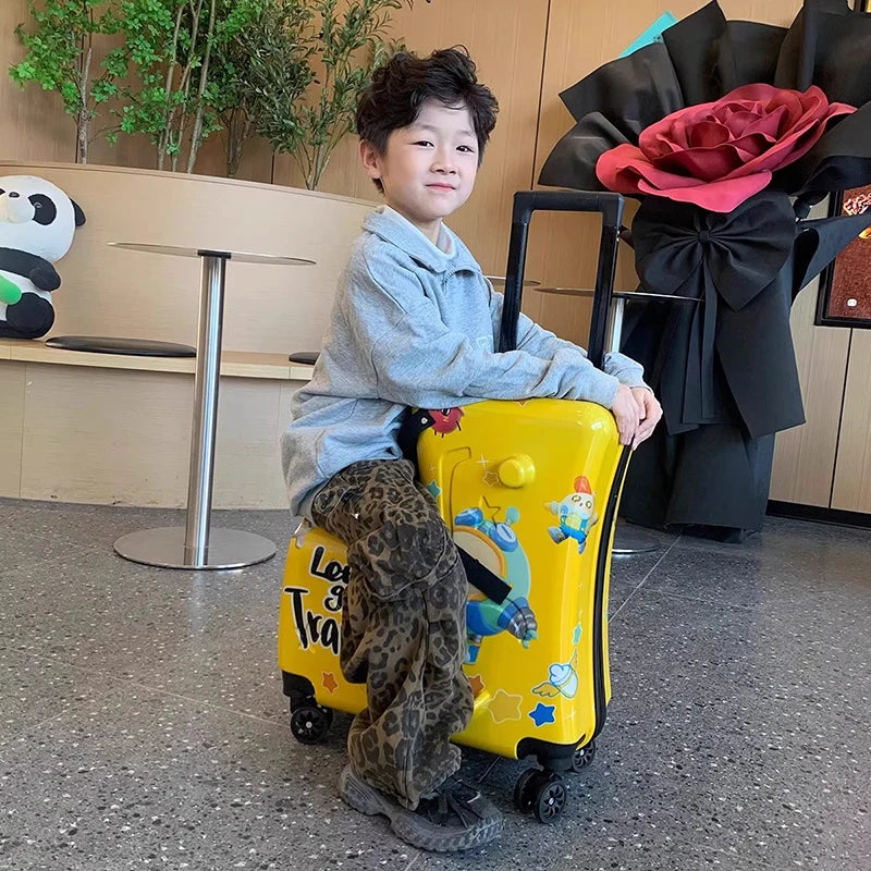 Children can Ride Suitcase Trolley Case can sit on the Wooden Horse Suitcase 20 inch can Boarding Universal Wheel Password Box